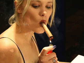 Devil reccomend pretty blonde smokes cigar