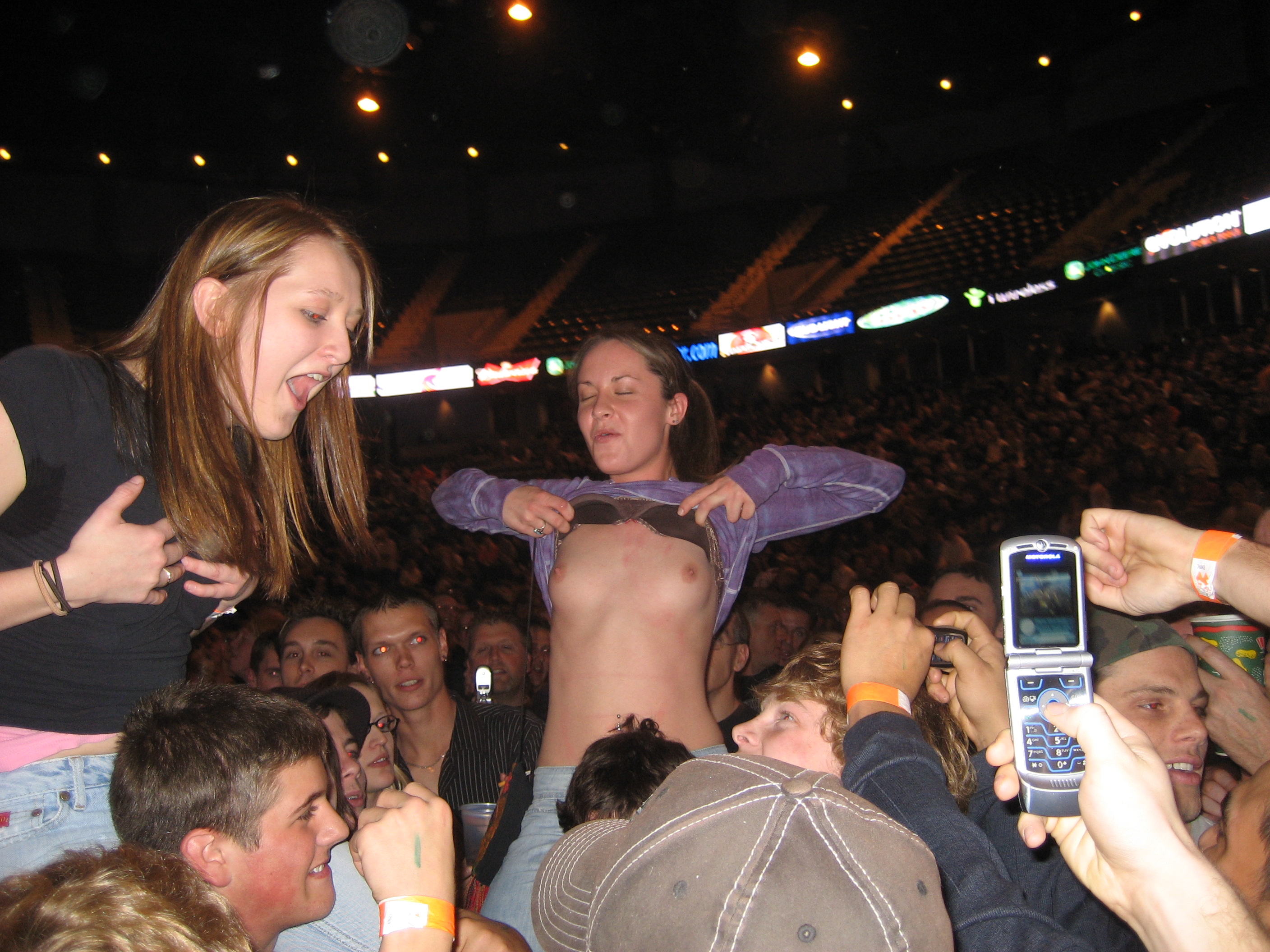 Concert girls flashing tags