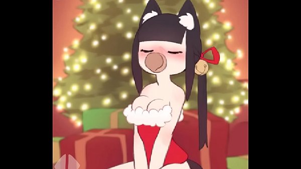 Cute catgirl gives christmas blowjob