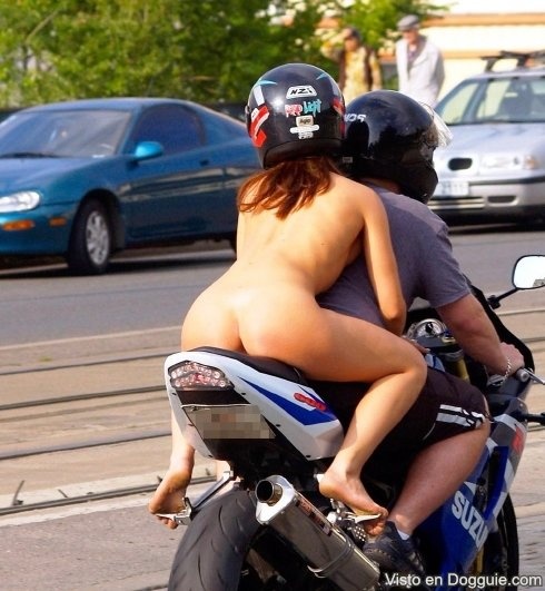 Slut riding motorcycle fucking with huge